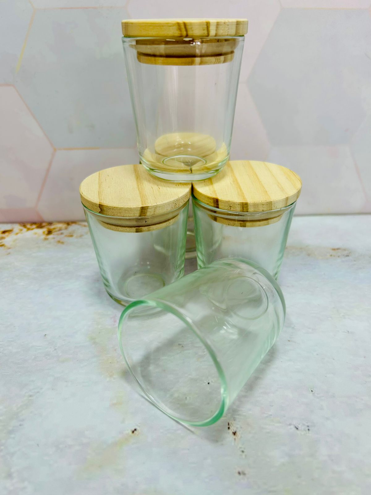 Vaso de Vidrio tipo shot con tapa de madera