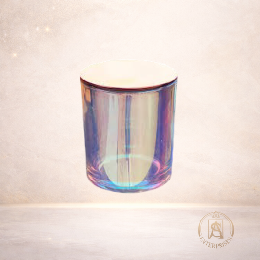 Vaso de Vidrio Tornasol Pequeño con Tapa de Madera