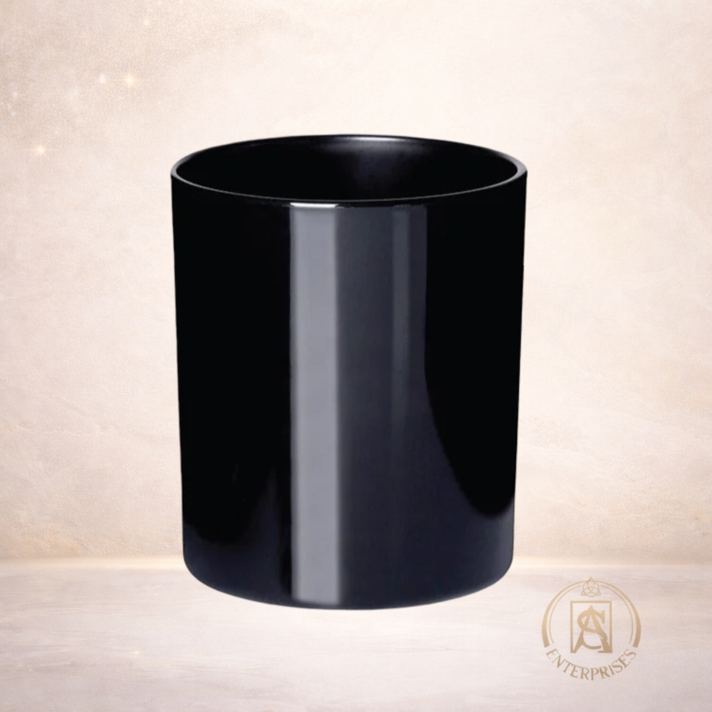Vaso de Vidrio Negro con Tapa Madera / Dorada / Plateada