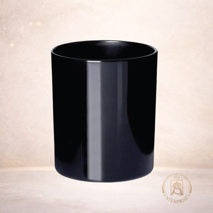 Vaso de Vidrio Negro con Tapa Madera / Dorada / Plateada