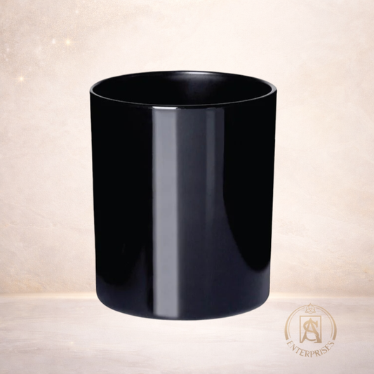 Vaso de Vidrio Negro con Tapa Madera / Dorada / Plateada