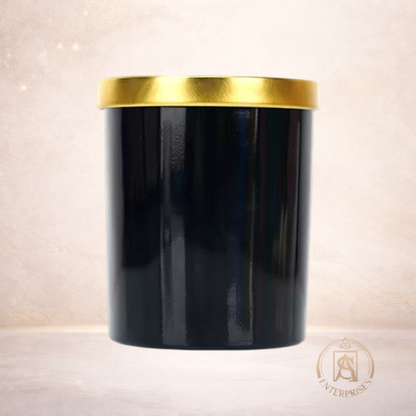Vaso de Vidrio Negro con Tapa Madera / Dorada / Plateada