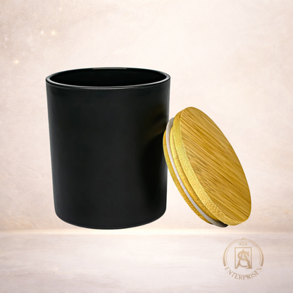Vaso de Vidrio Negro con Tapa Madera / Dorada / Plateada