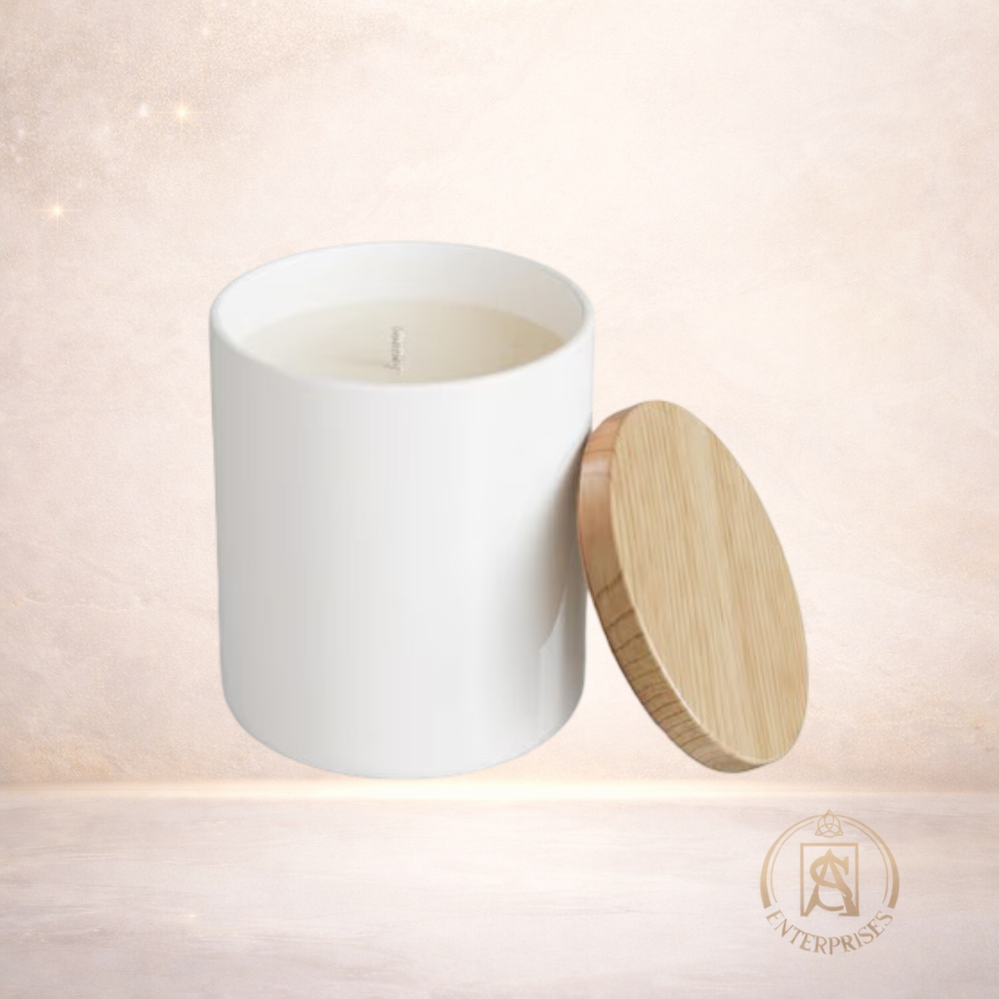 Vaso de Vidrio Blanco con Tapa Madera / Dorada / Plateada