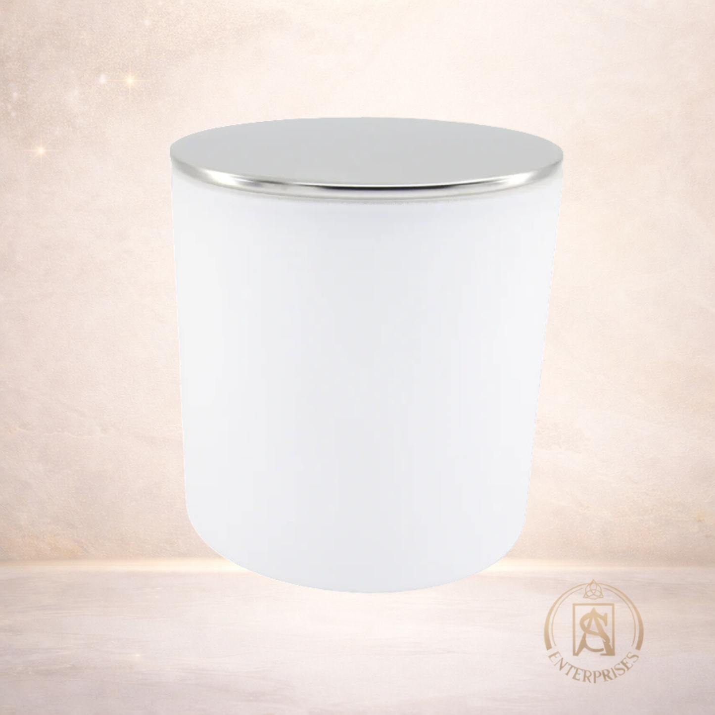 Vaso de Vidrio Blanco con Tapa Madera / Dorada / Plateada