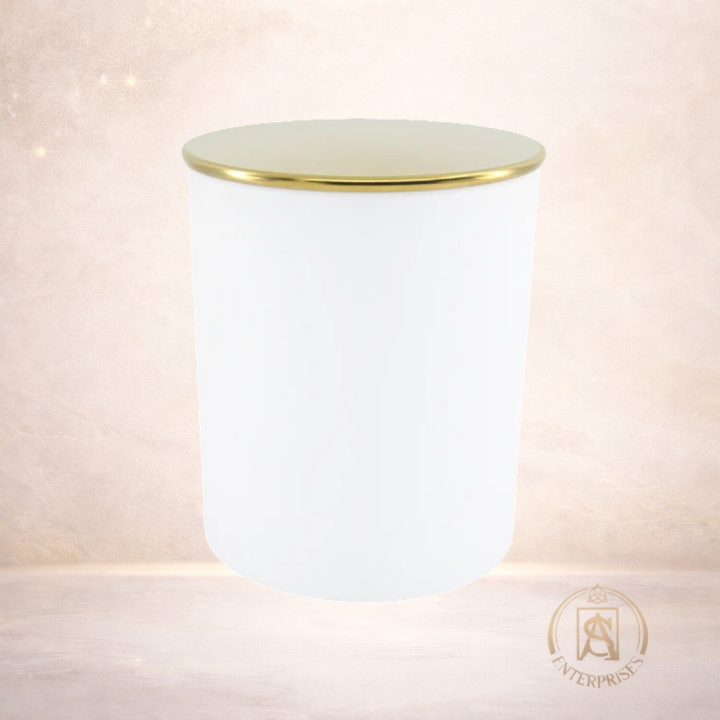 Vaso de Vidrio Blanco con Tapa Madera / Dorada / Plateada