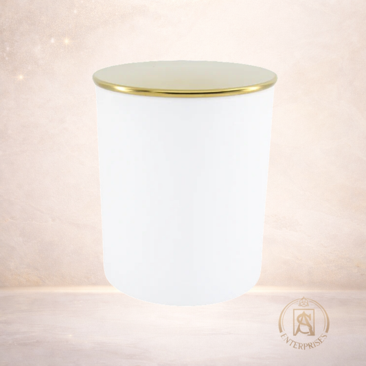 Vaso de Vidrio Blanco con Tapa Madera / Dorada / Plateada