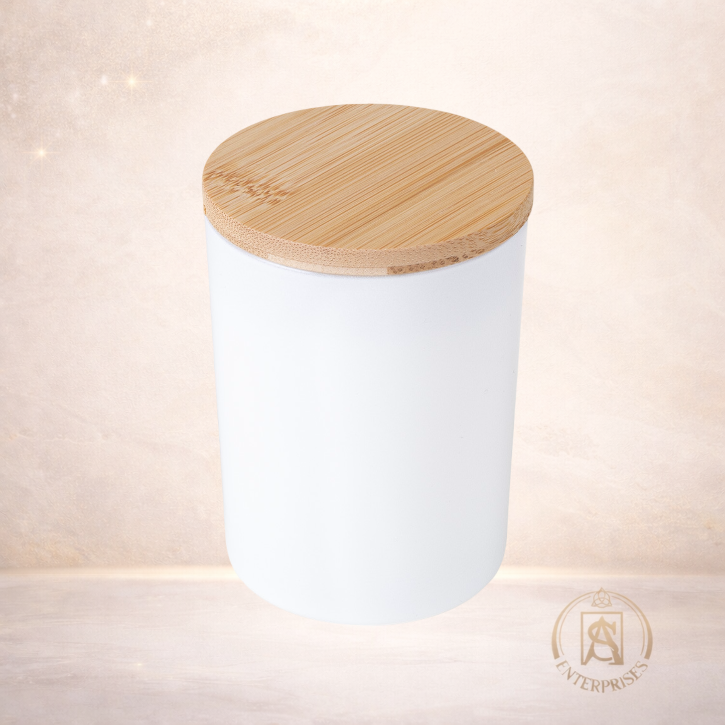 Vaso de Vidrio Blanco con Tapa Madera / Dorada / Plateada