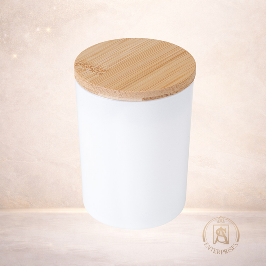 Vaso de Vidrio Blanco con Tapa Madera / Dorada / Plateada