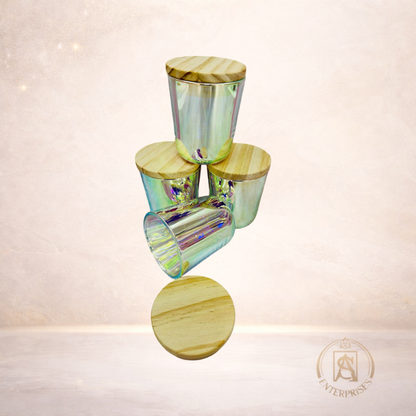 Vaso de Vidrio Tornasol Pequeño con Tapa de Madera