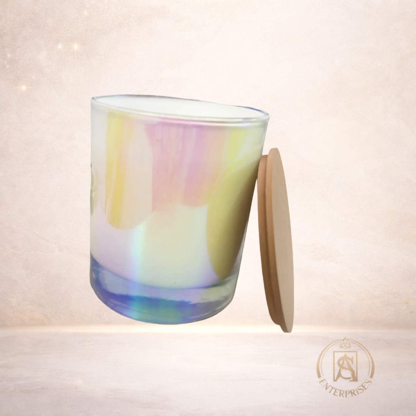 Vaso de Vidrio Tornasol Grande con tapa (madera y metálica)