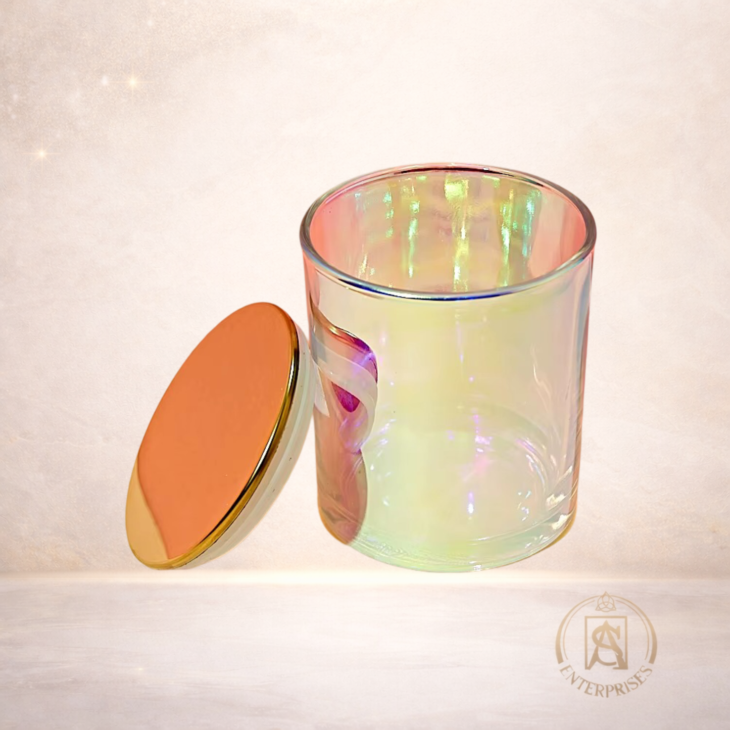Vaso de Vidrio Tornasol Grande con tapa (madera y metálica)