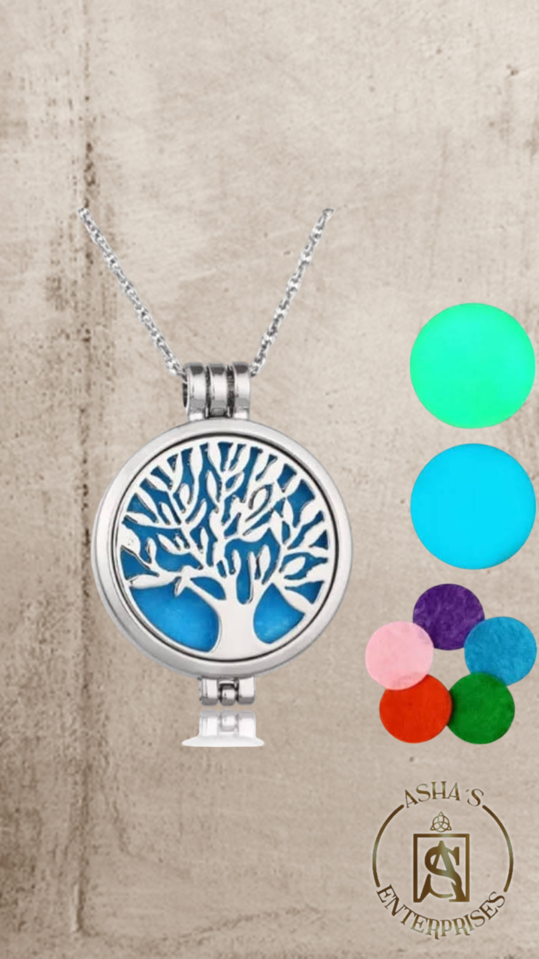 Collar Aromaterapia Difusor “Árbol de la Vida” – Acero Inoxidabl