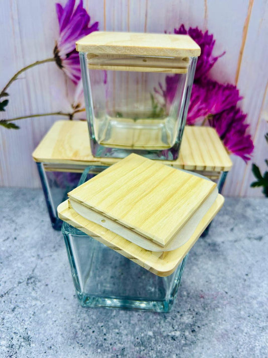 Vaso de Vidrio Cuadrado grande con tapa de Bambú
