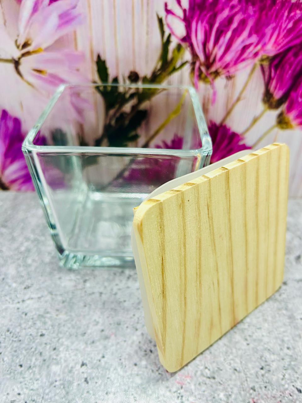 Vaso de Vidrio Cuadrado grande con tapa de Bambú
