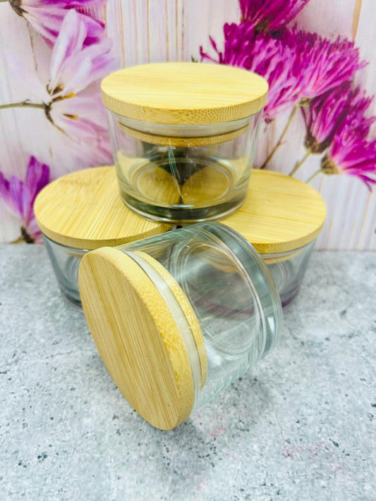 Vaso de Vidrio Pequeño con tapa de Bambú