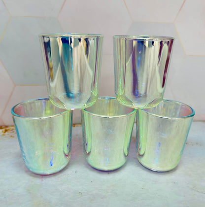 Vaso de Vidrio Tornasol Pequeño con tapa de madera