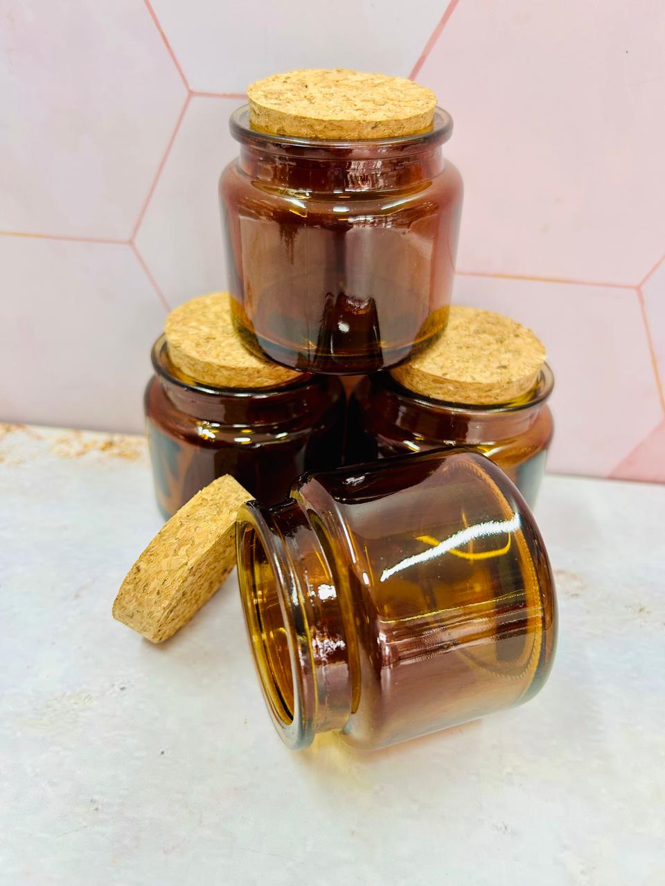 Vaso de Vidrio Ámbar Pequeño con tapa de Corcho