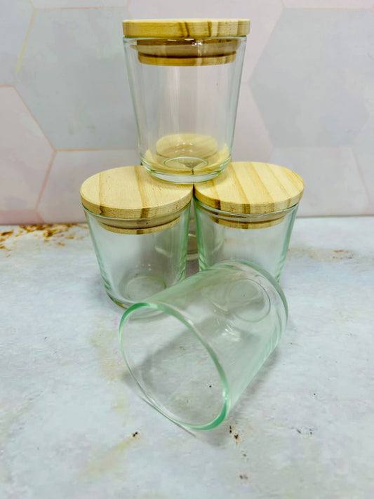 Vaso de Vidrio tipo shot con tapa de madera