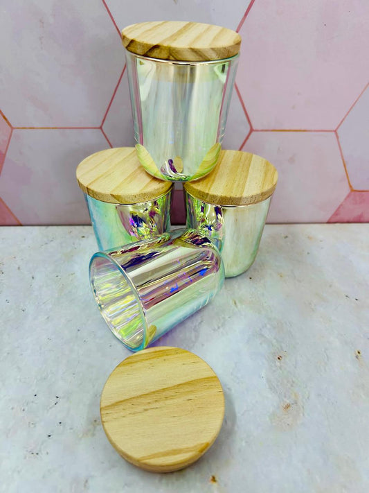Vaso de Vidrio Tornasol Pequeño con tapa de madera