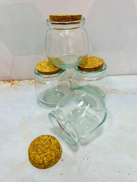 Vaso de Vidrio tipo Pudin grande con tapa de Corcho