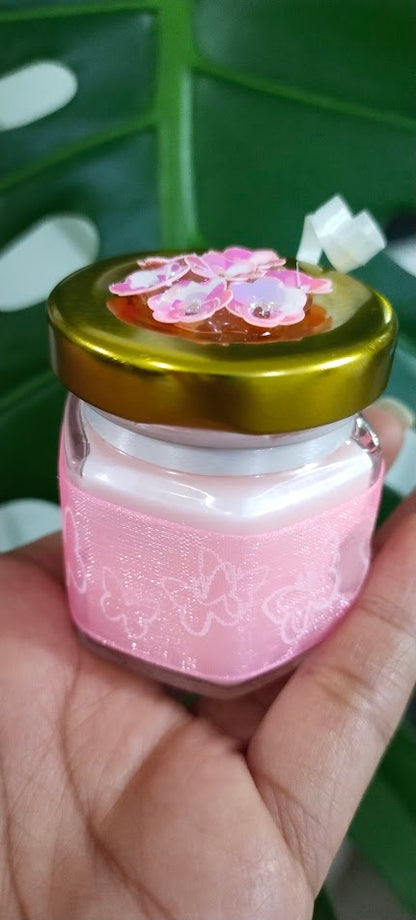 Envase de vidrio hexagonal con tapa metálica