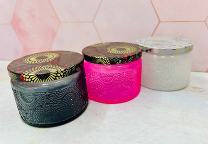 Vaso de vidrio de colores importado (Rosado, Blanco y Negro)
