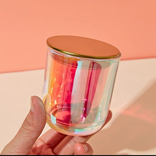 Vaso de Vidrio Tornasol Grande con tapa (madera y metálica)